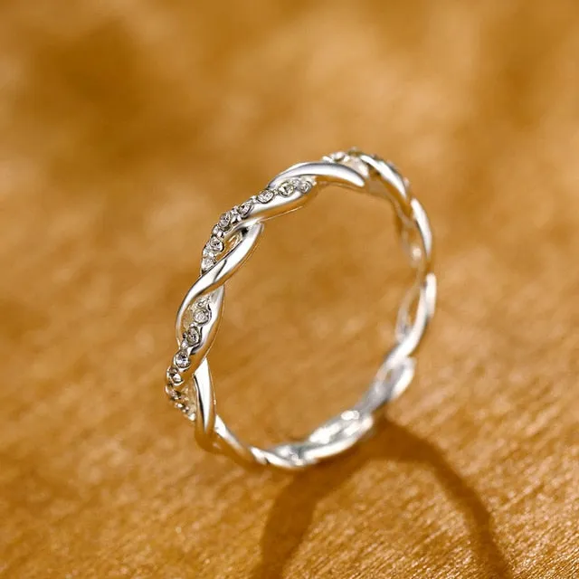 IPARAM Pattern Twisted Rope Hemp Flowers Ring  Gold Silver Color Micro Cubic Zirconia Tail Ring Fashion Women's Jewelry