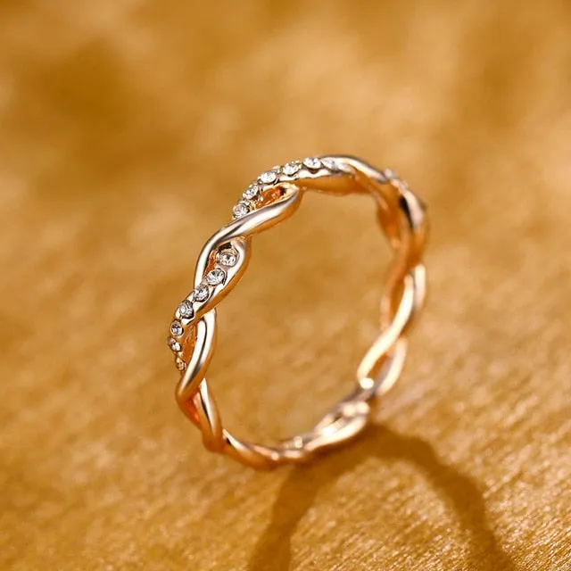 IPARAM Pattern Twisted Rope Hemp Flowers Ring  Gold Silver Color Micro Cubic Zirconia Tail Ring Fashion Women's Jewelry