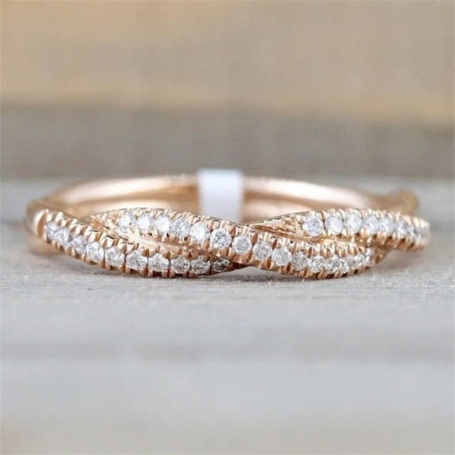 IPARAM Pattern Twisted Rope Hemp Flowers Ring  Gold Silver Color Micro Cubic Zirconia Tail Ring Fashion Women's Jewelry