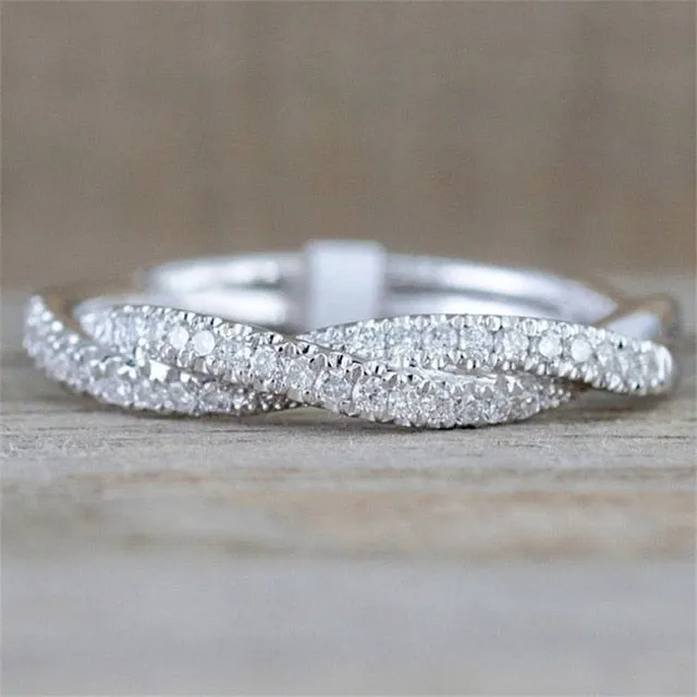 IPARAM Pattern Twisted Rope Hemp Flowers Ring  Gold Silver Color Micro Cubic Zirconia Tail Ring Fashion Women's Jewelry