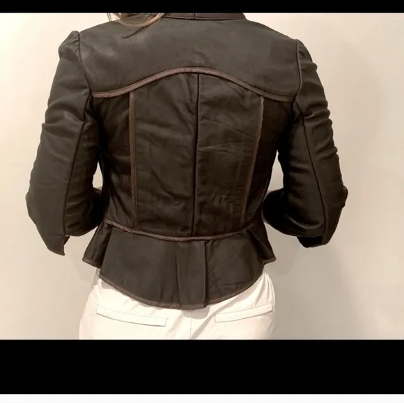 JAK&amp;RAE Vintage Lamb leather cropped tie front brown jacket.Lace details. Size 6