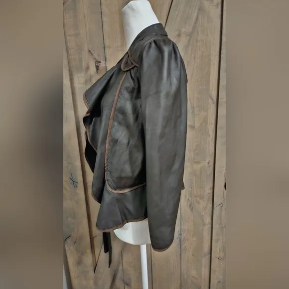 JAK&amp;RAE Vintage Lamb leather cropped tie front brown jacket.Lace details. Size 6