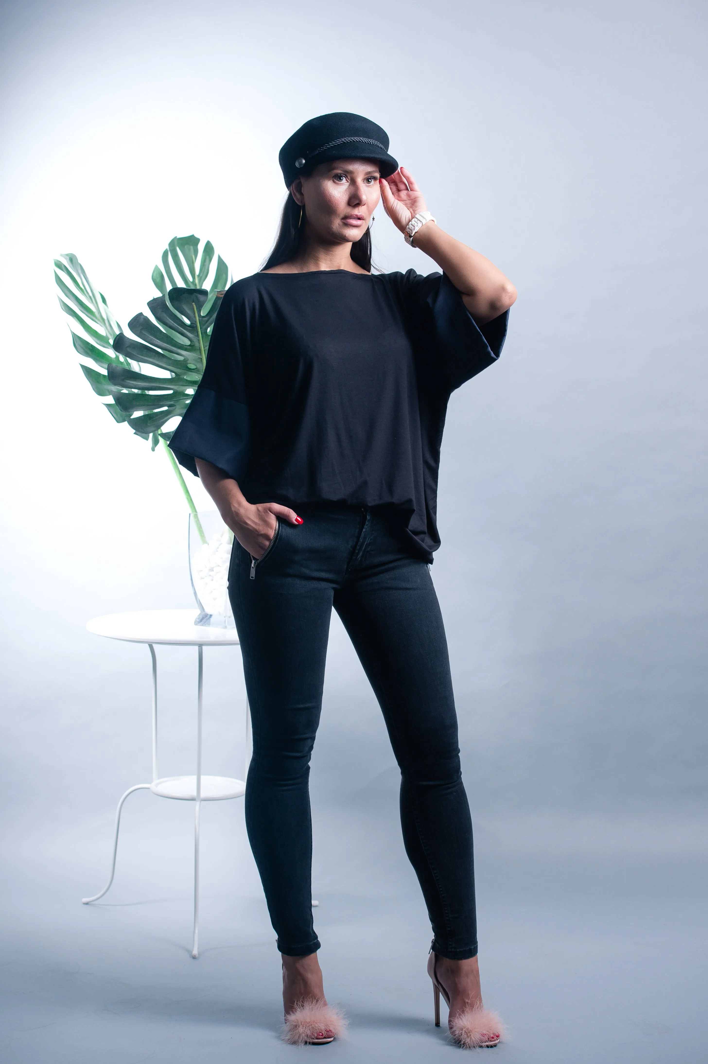 Jersey Cuffed-Sleeve Top