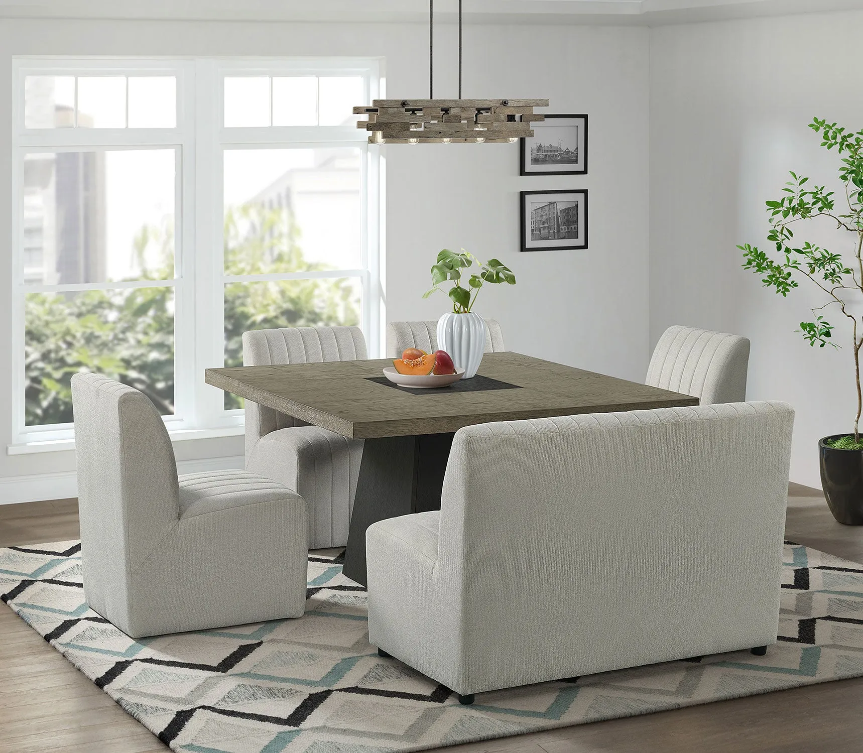 Jessica 54" Square Dining Set w./bench (6 pieces)