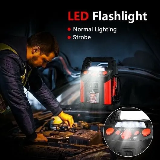 Jump Starter Air Compressor Power Bank Charger with LED Light and DC Outlet - Co
