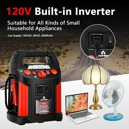 Jump Starter Air Compressor Power Bank Charger with LED Light and DC Outlet - Co