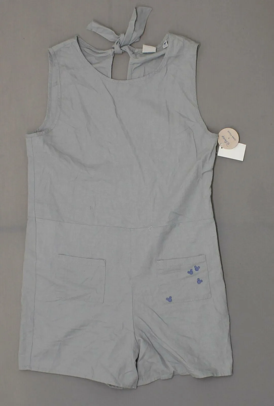 Junk Food Mickey Mouse Cotton Linen Blend Sleeveless Embroidered Romper