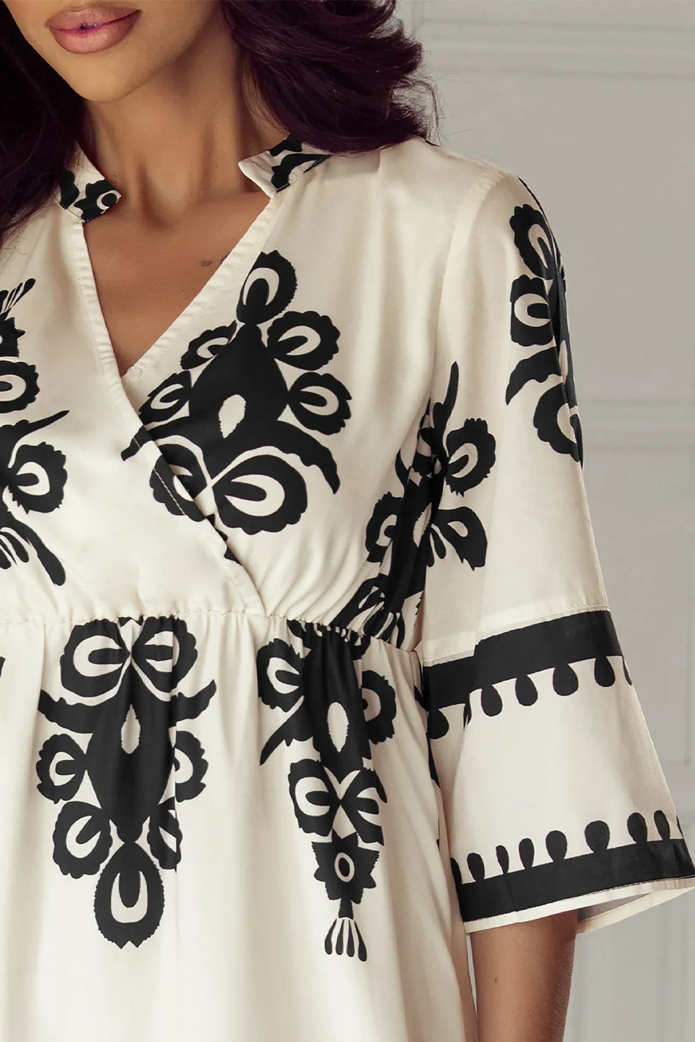 KaleaBoutique Western Geometric Print 3/4 Sleeve Loose Midi Dress