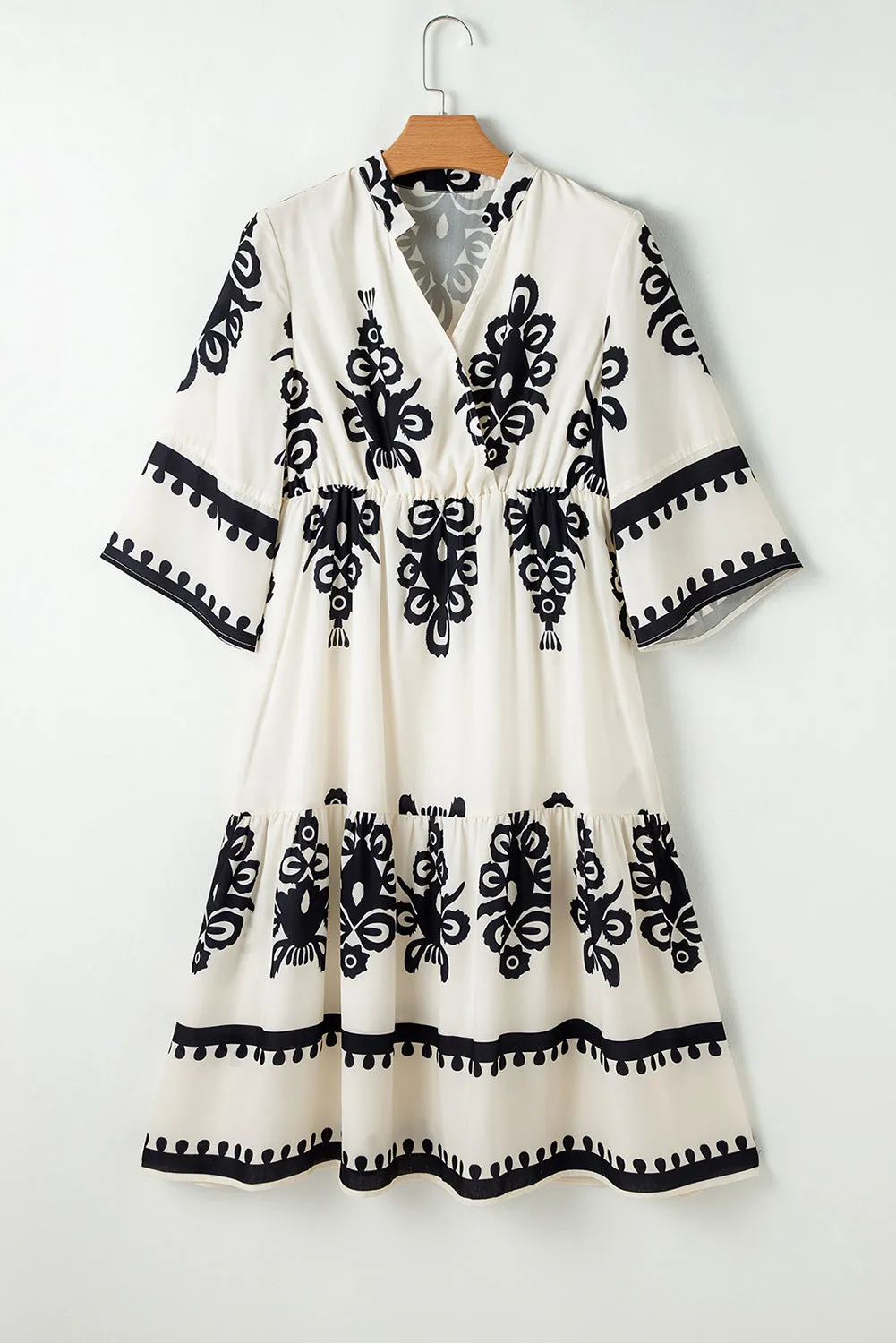 KaleaBoutique Western Geometric Print 3/4 Sleeve Loose Midi Dress