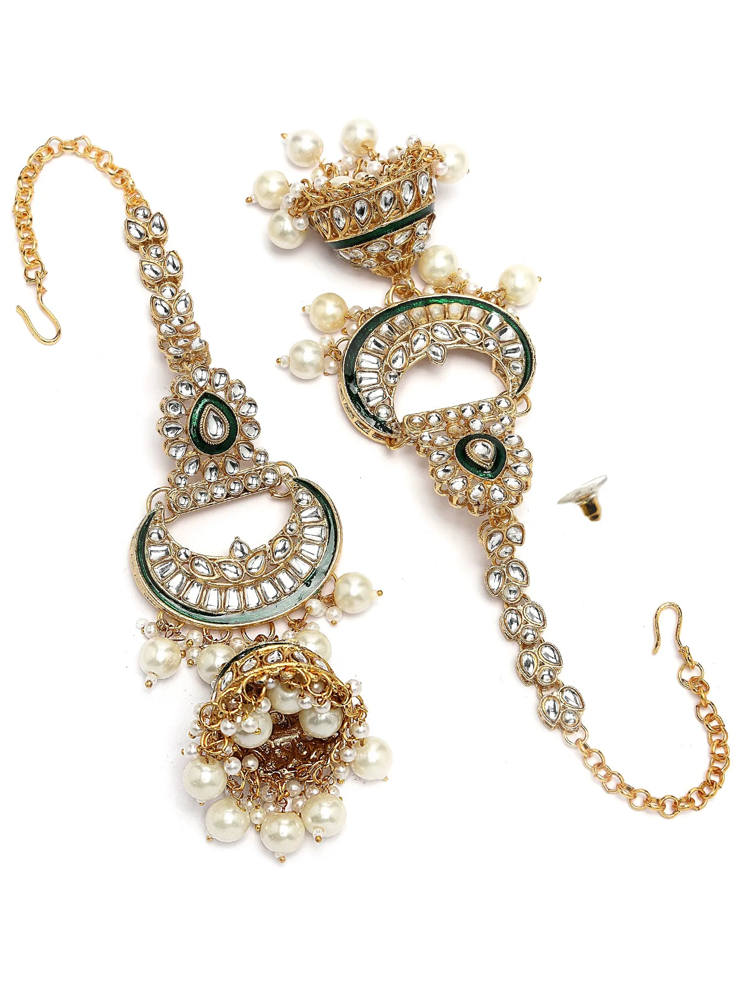 Karatcart Gold Plated Green Meena Ethnic Indian Traditional Kundan Dulhan Bridal Jewellery Set