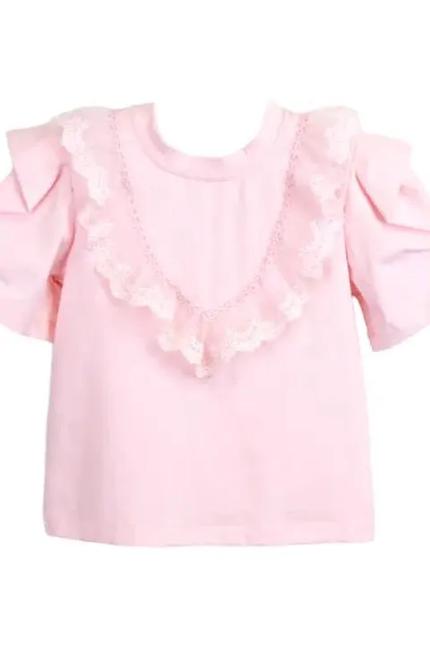 Lace Trim Puff Sleeve Tee Shirt
