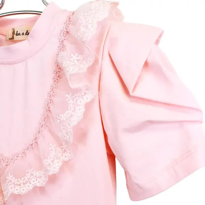 Lace Trim Puff Sleeve Tee Shirt