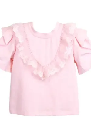 Lace Trim Puff Sleeve Tee Shirt