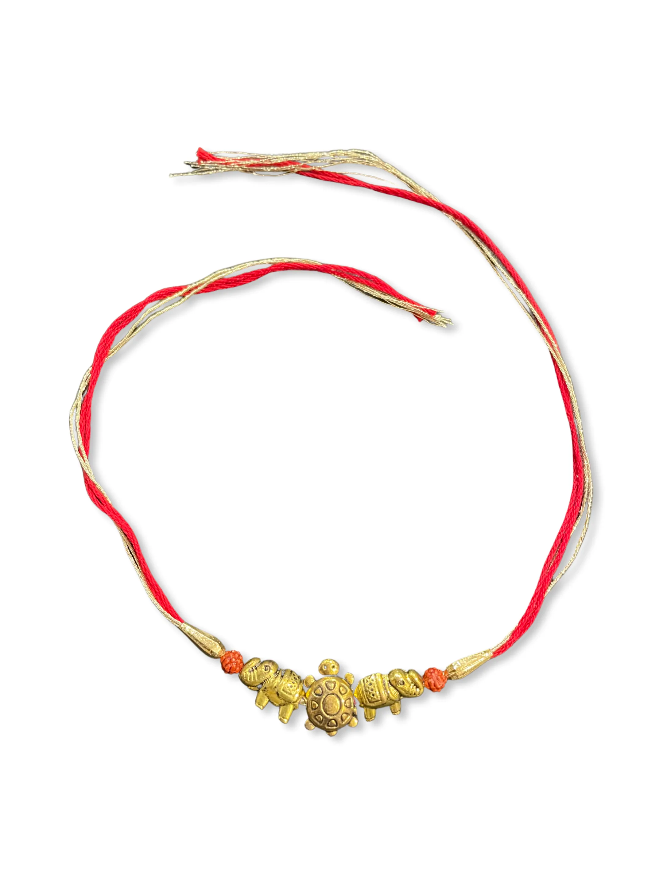 Latest Rakhi Design Gold Plated Tortoise/Elephant with Rudraksha Beads Pendant Mauli Raksha Bandhan