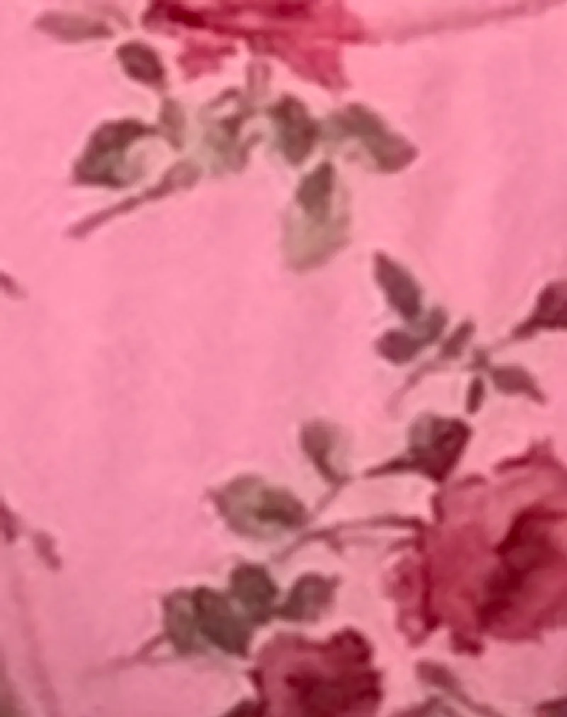 Lentra Bikini Bottom in Pink Floral Bloom with Picot Trim