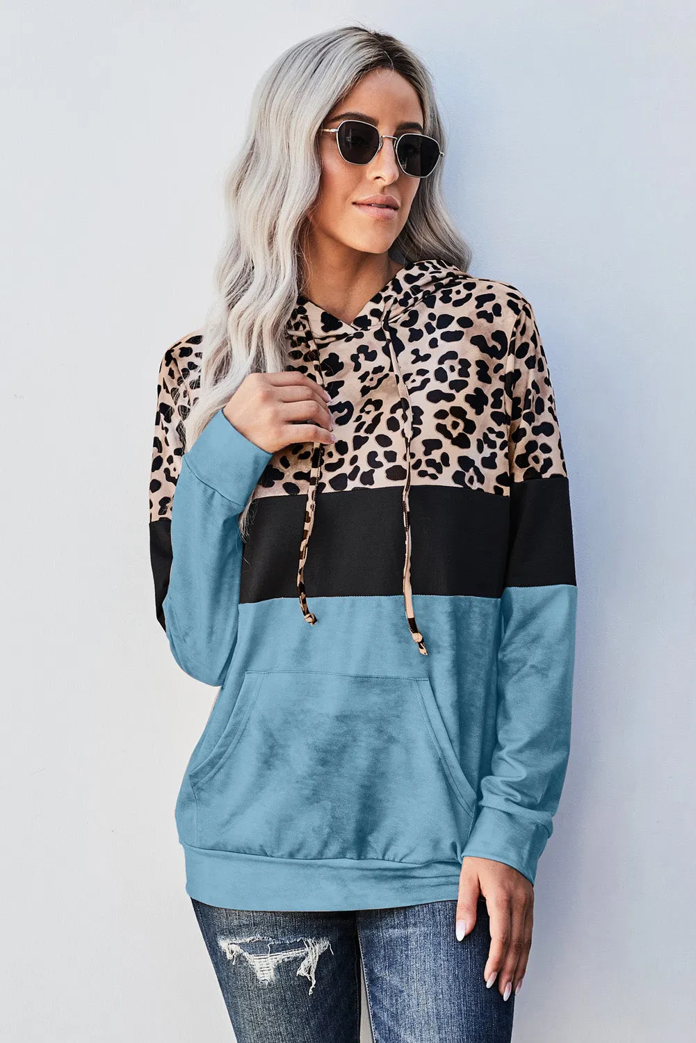 LEOPARD COLOR BLOCK HOODIE