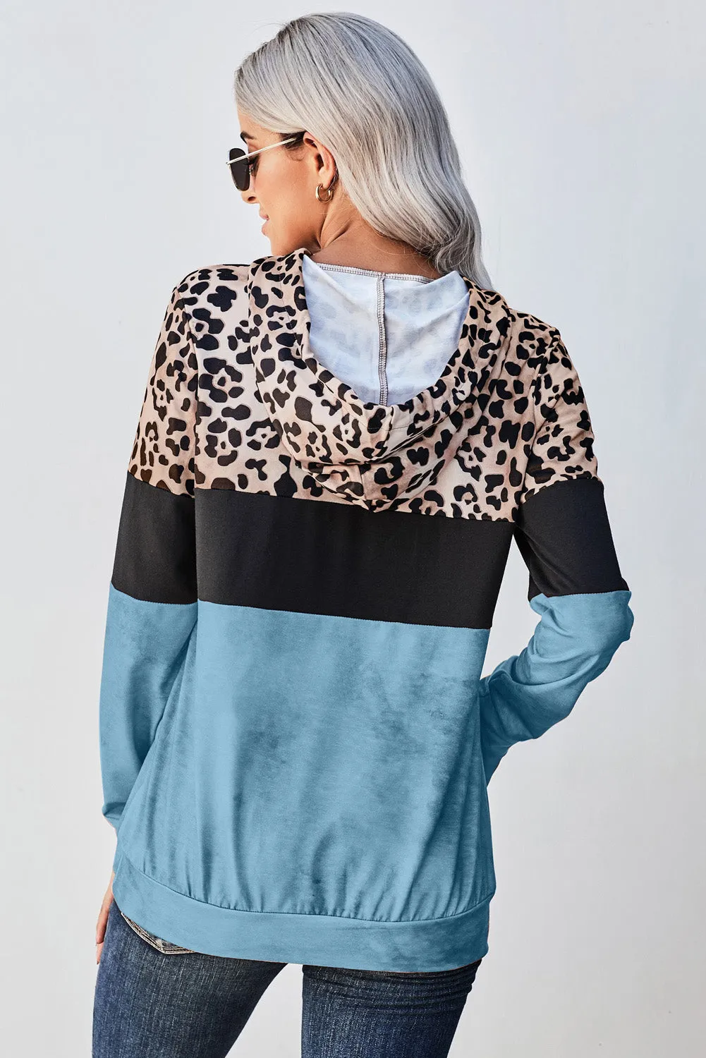 LEOPARD COLOR BLOCK HOODIE