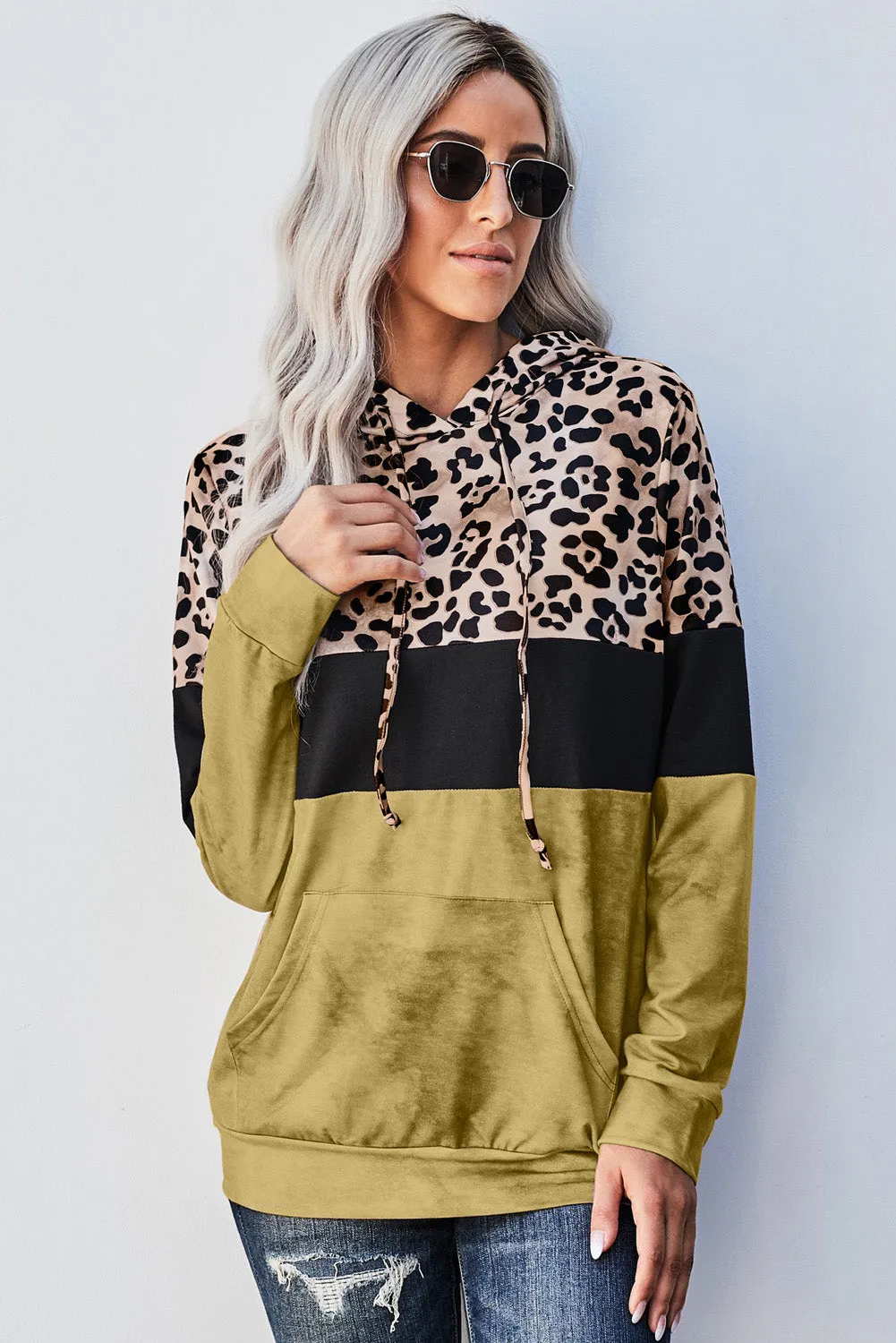 LEOPARD COLOR BLOCK HOODIE