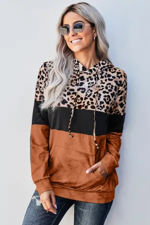LEOPARD COLOR BLOCK HOODIE