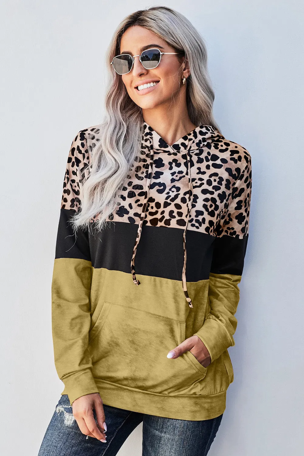 LEOPARD COLOR BLOCK HOODIE