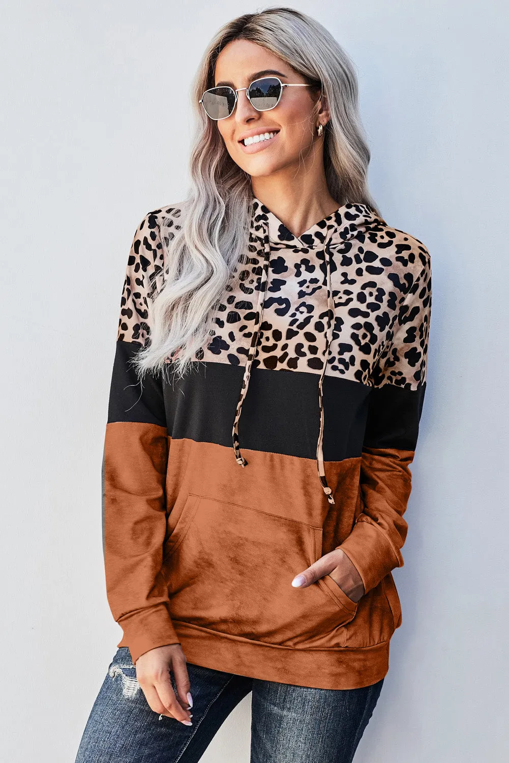 LEOPARD COLOR BLOCK HOODIE