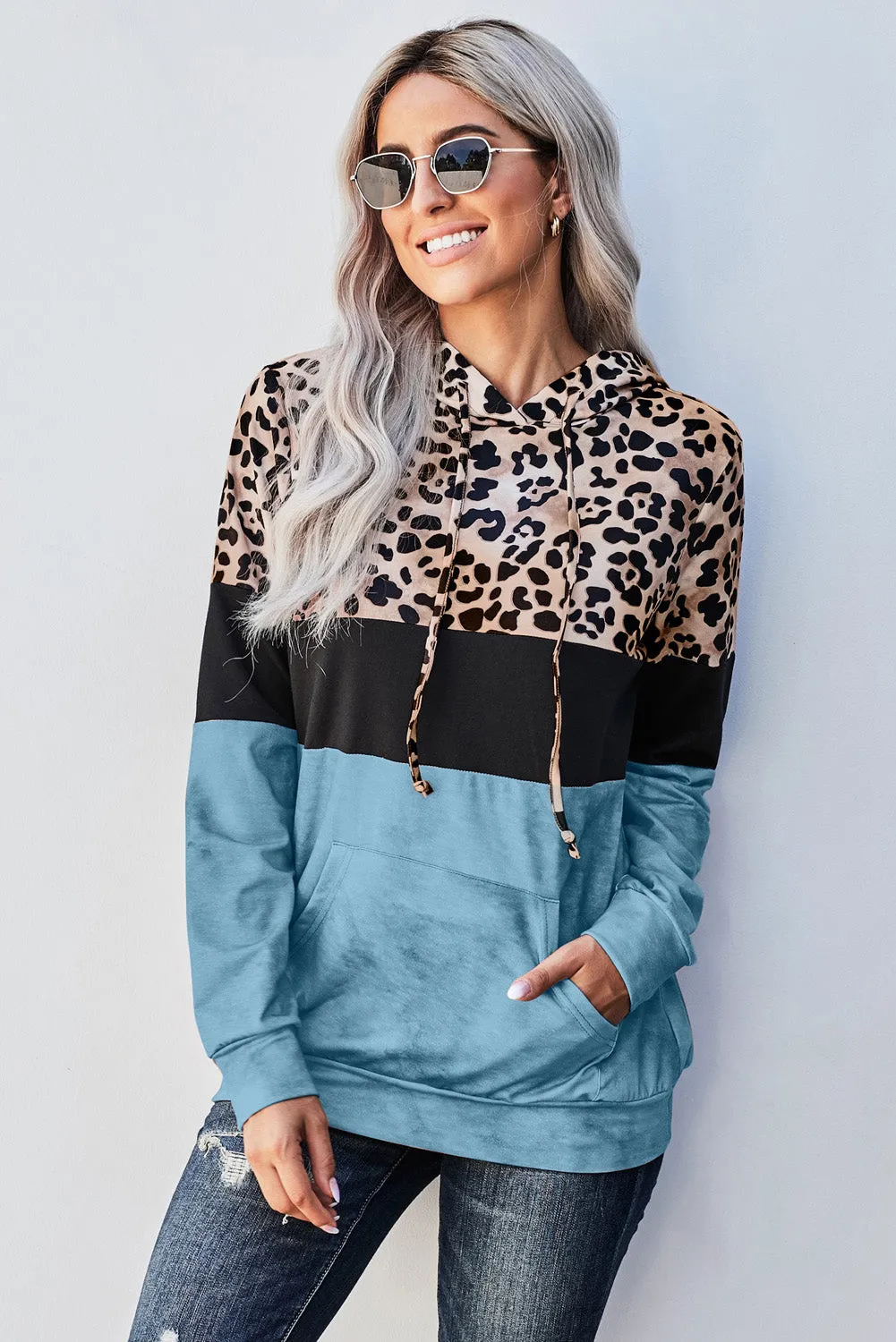 LEOPARD COLOR BLOCK HOODIE