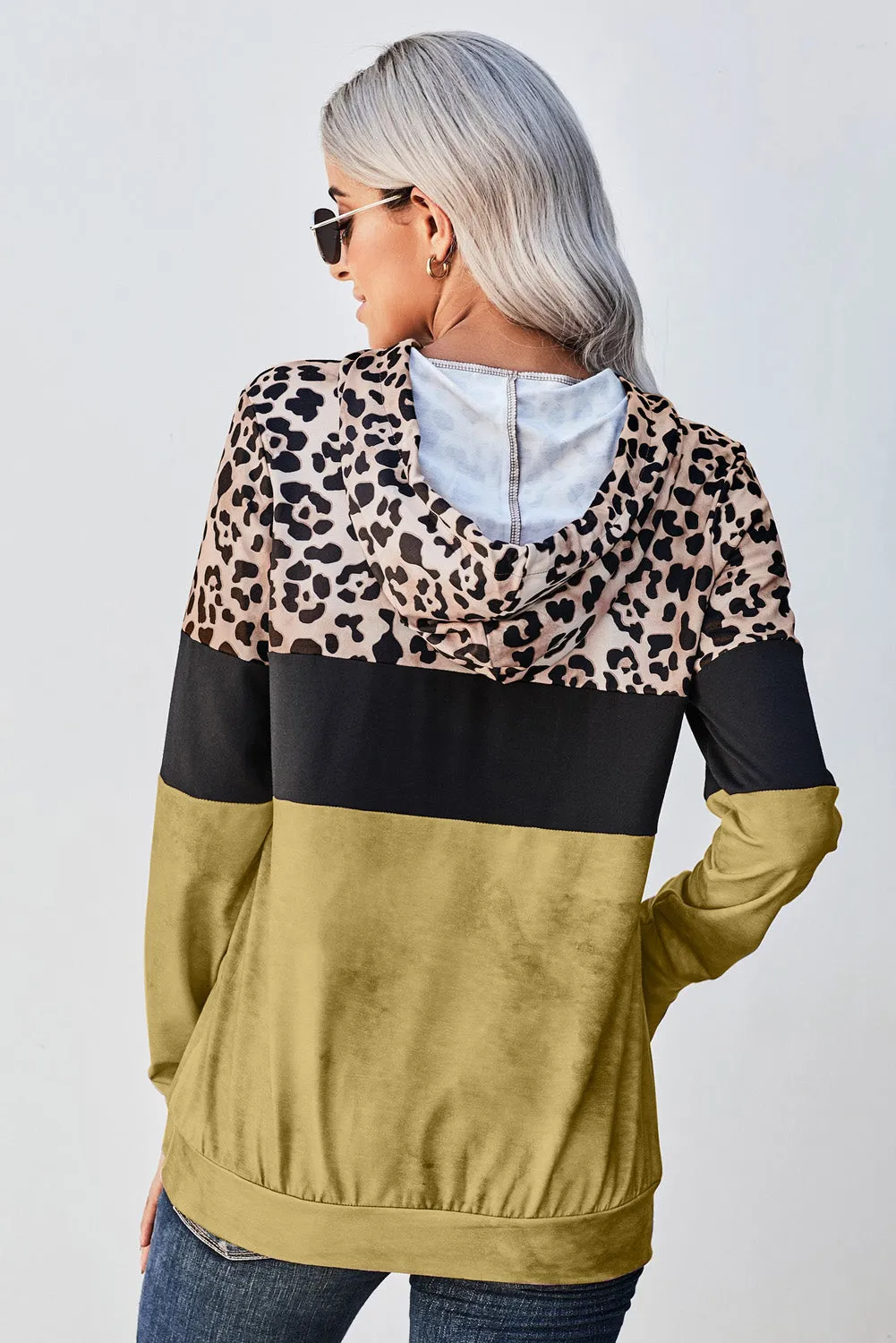 LEOPARD COLOR BLOCK HOODIE