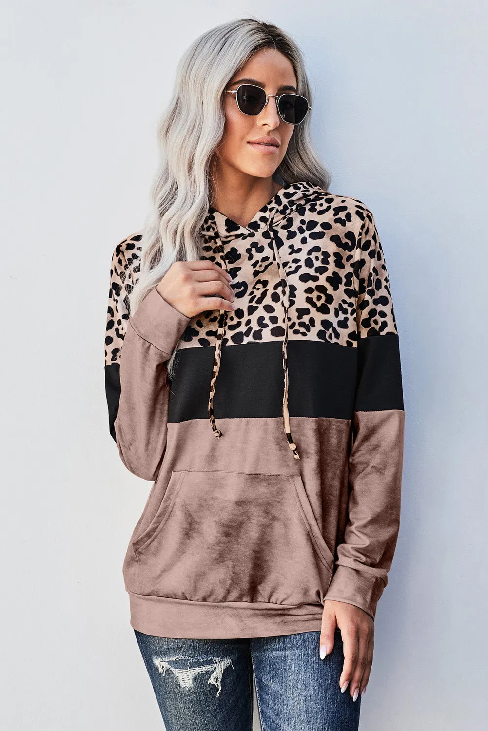 LEOPARD COLOR BLOCK HOODIE