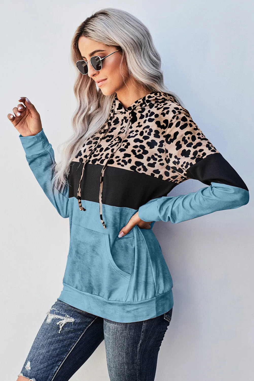LEOPARD COLOR BLOCK HOODIE