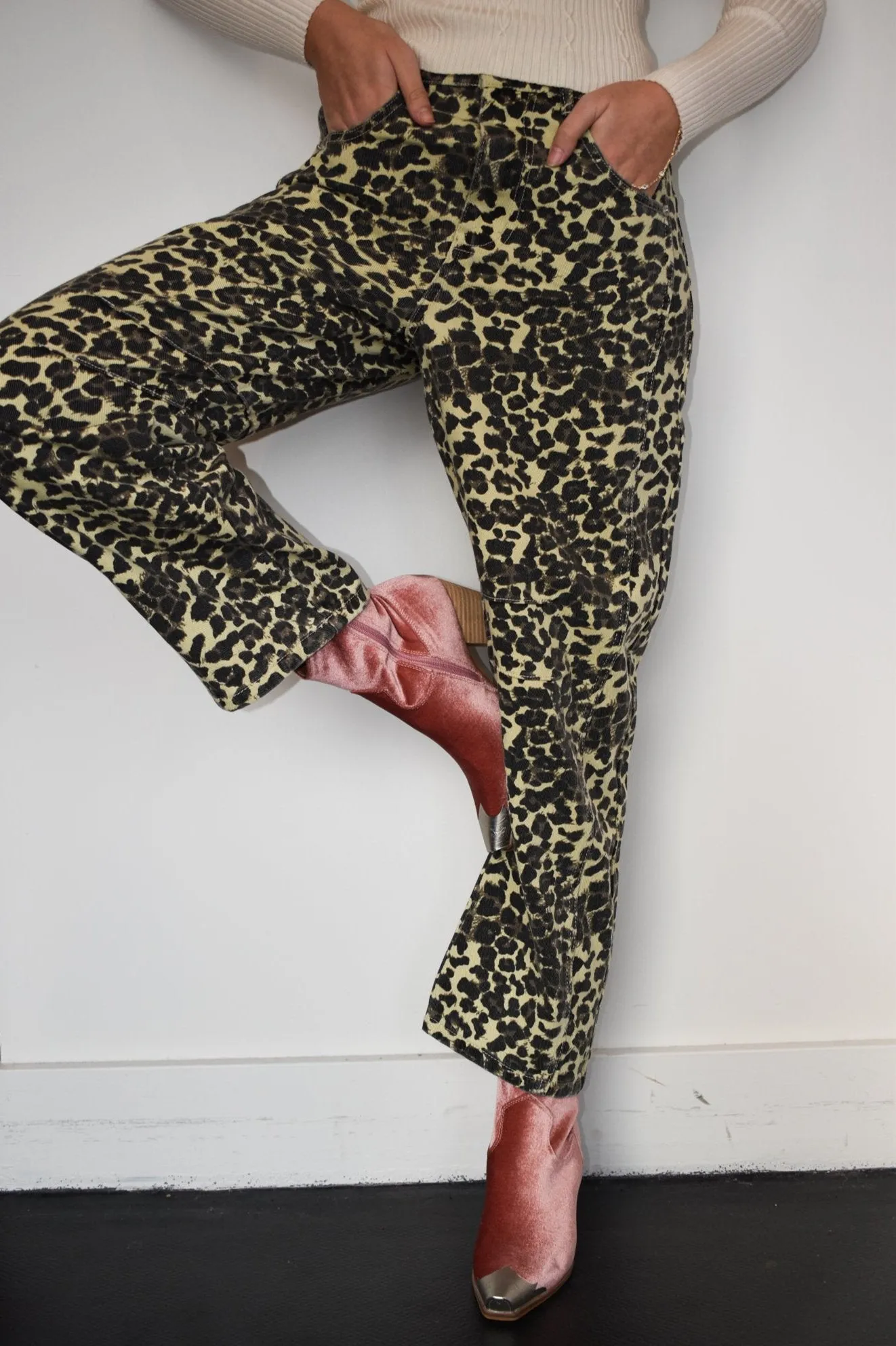 Leopard High Rise Barrel Denim