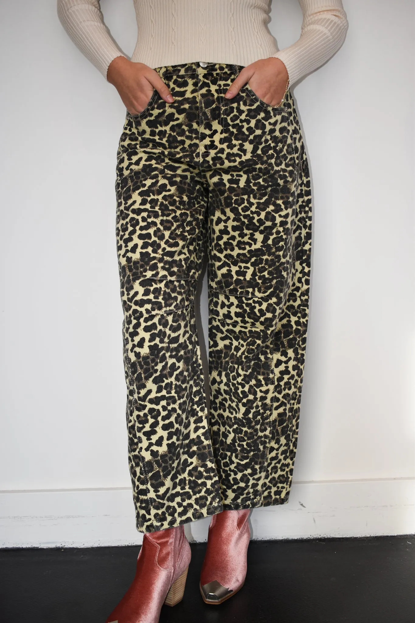 Leopard High Rise Barrel Denim