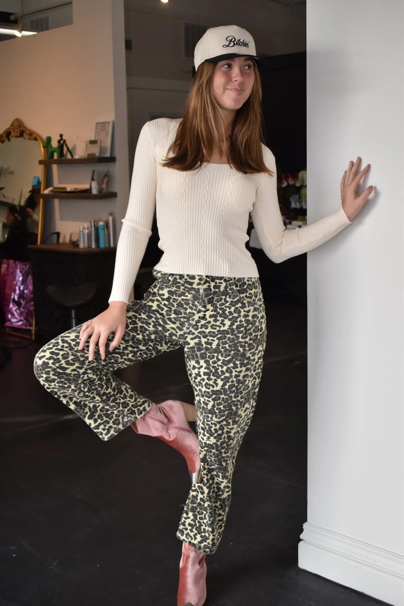 Leopard High Rise Barrel Denim