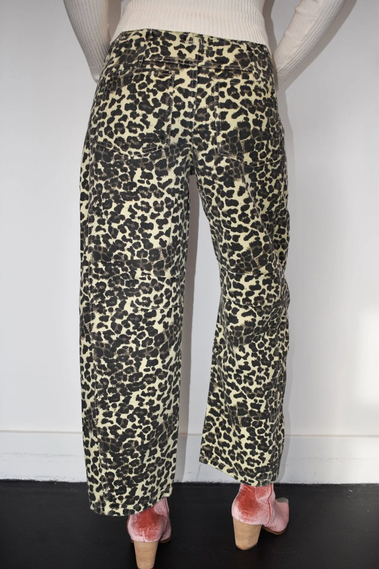 Leopard High Rise Barrel Denim