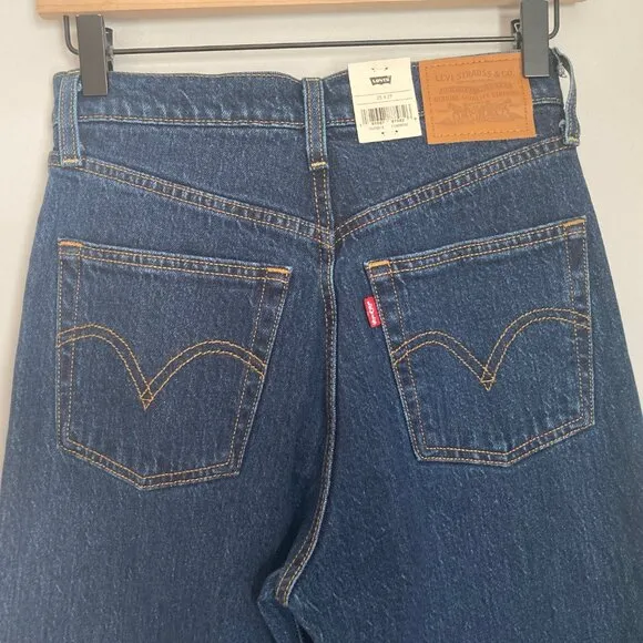 Levis Jeans Womens 25 Blue Denim Ribcage Straight Dark Stone Classic Casual
