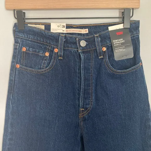 Levis Jeans Womens 25 Blue Denim Ribcage Straight Dark Stone Classic Casual