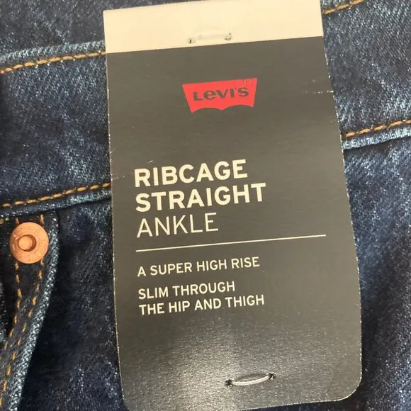 Levis Jeans Womens 25 Blue Denim Ribcage Straight Dark Stone Classic Casual