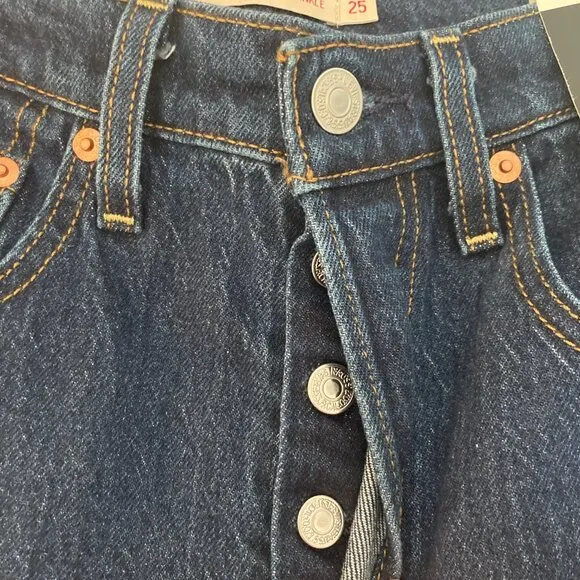 Levis Jeans Womens 25 Blue Denim Ribcage Straight Dark Stone Classic Casual
