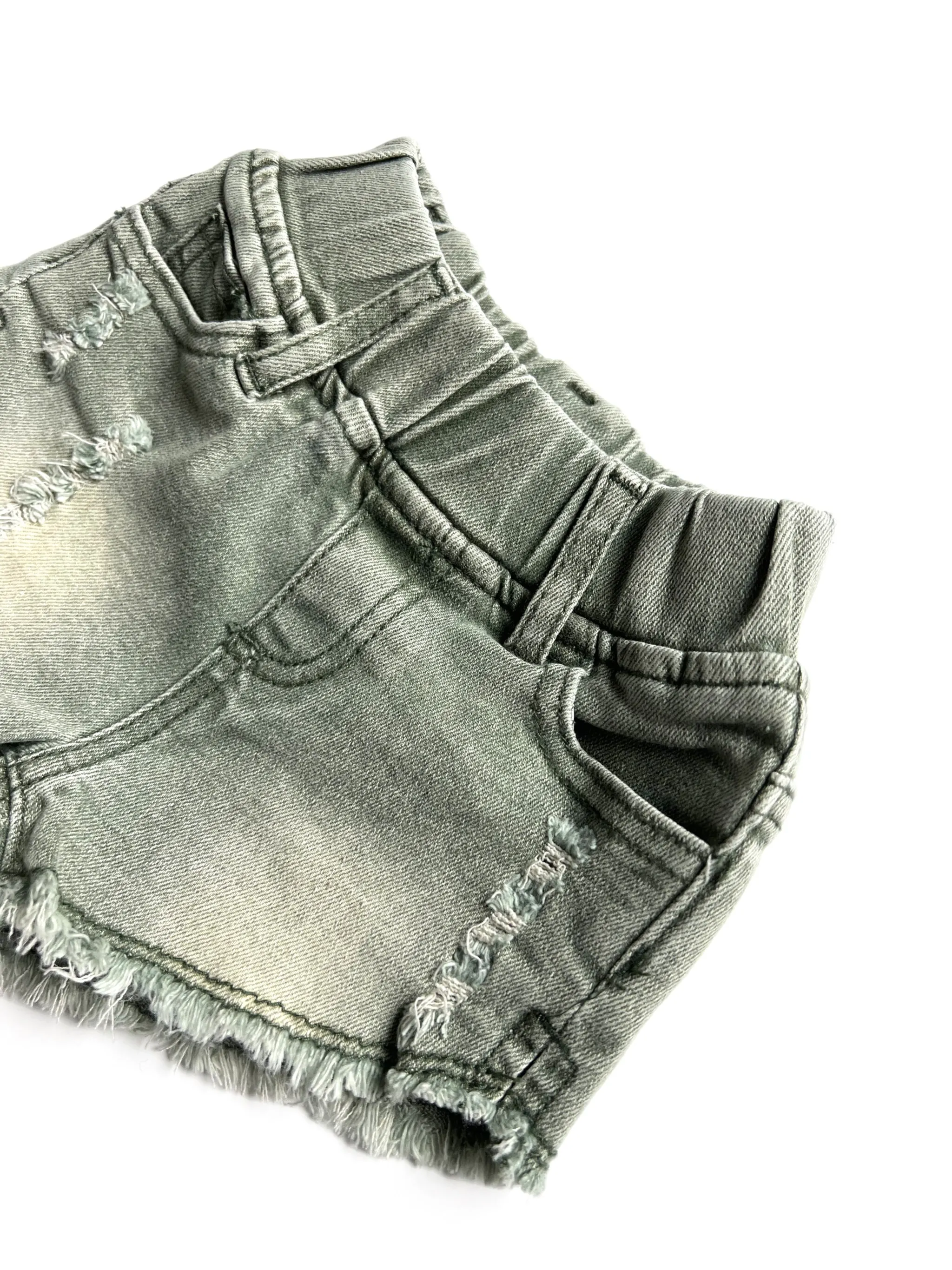 Little Bipsy Girl's Cut Off Denim Shorties - Green Wash