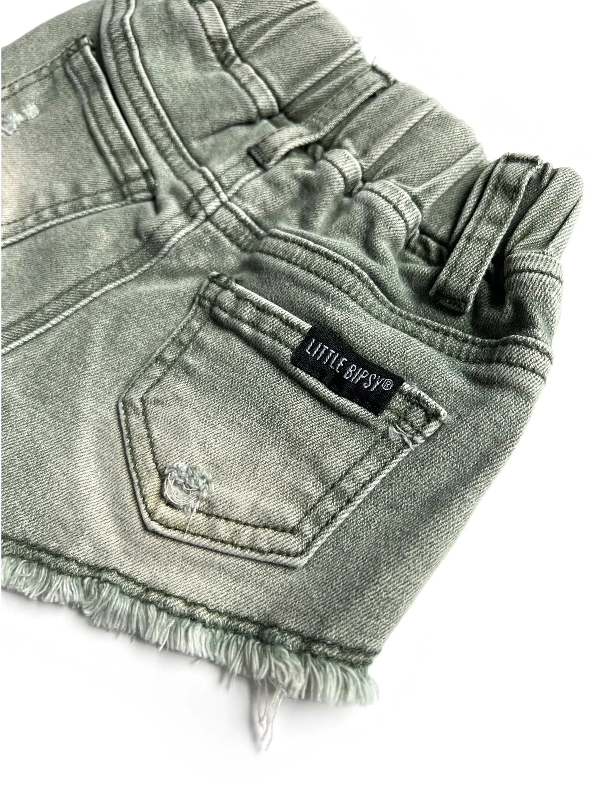 Little Bipsy Girl's Cut Off Denim Shorties - Green Wash