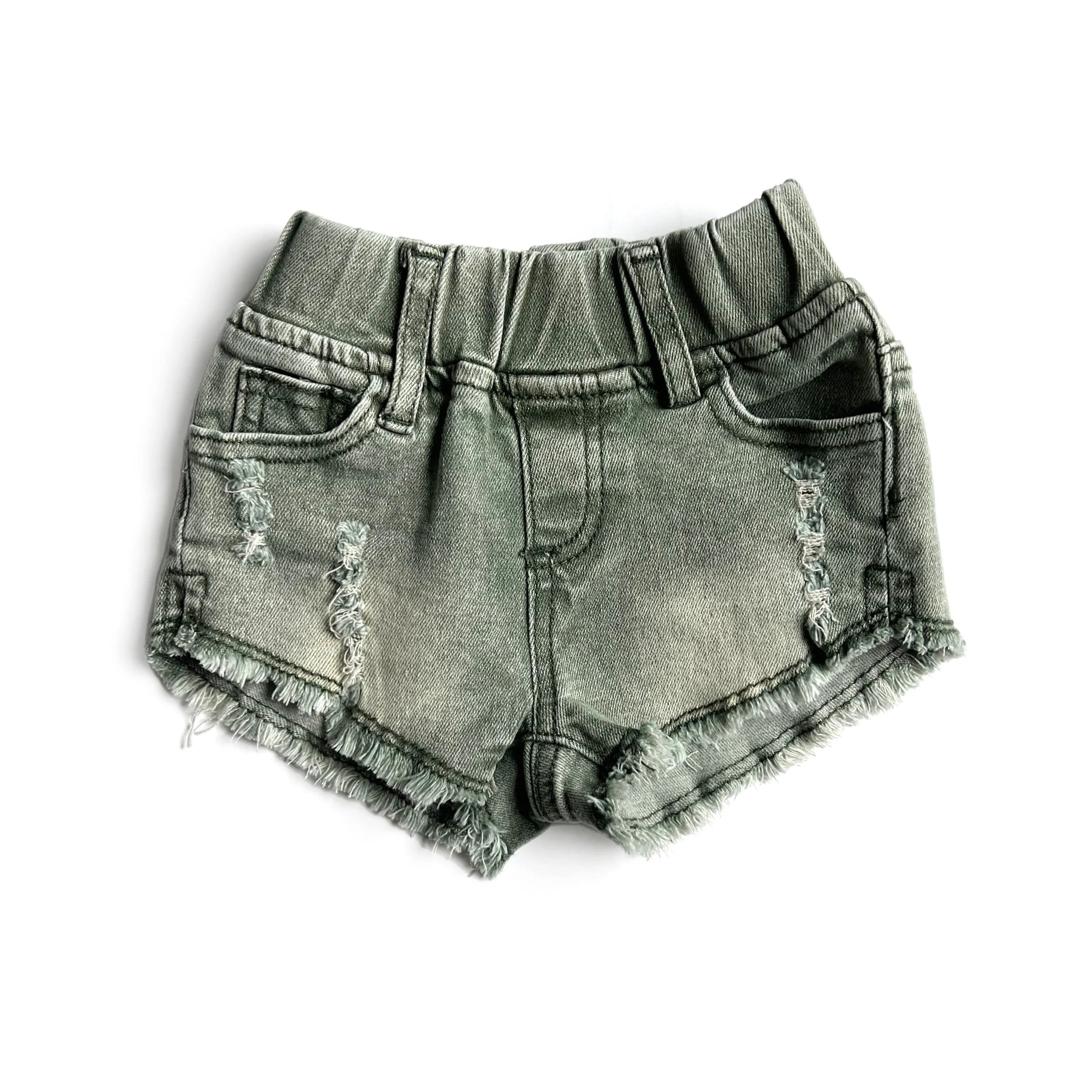 Little Bipsy Girl's Cut Off Denim Shorties - Green Wash
