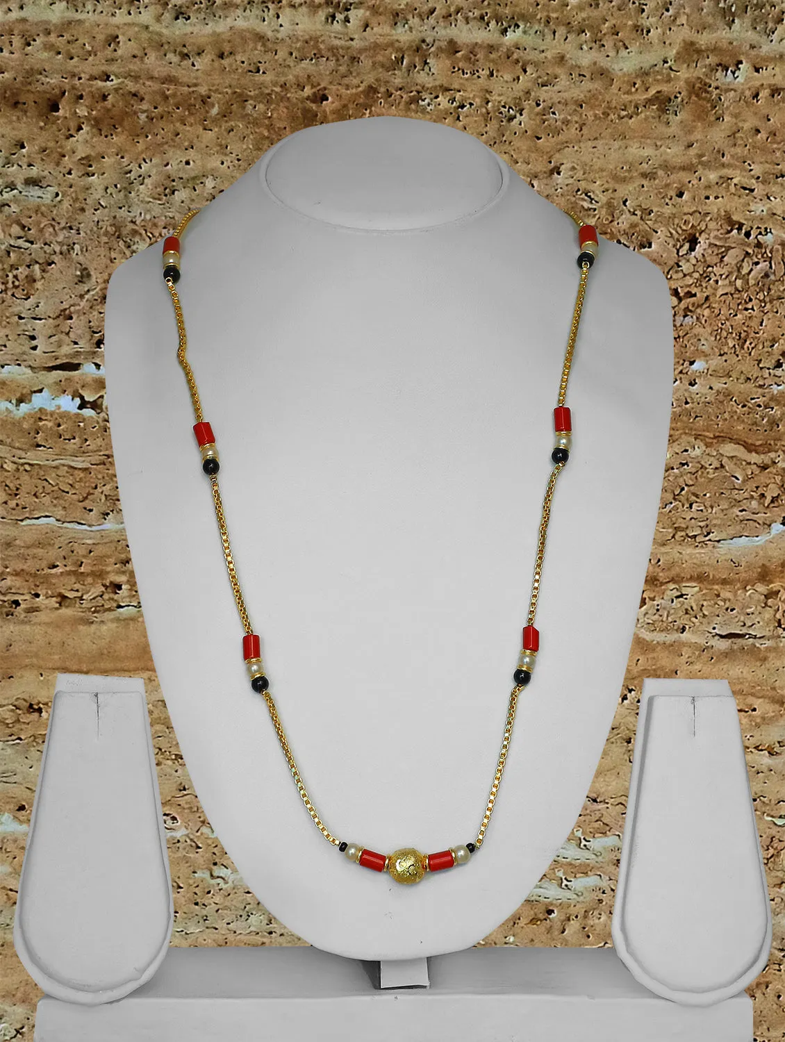 Long Mangalsutra Designs Gold Plated मंगळसूत्र Black Red Beads White Pearl (33 Inches)