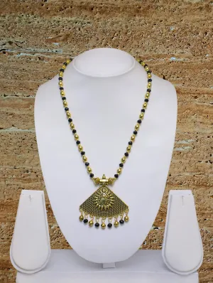 Long Mangalsutra Designs Gold Plated Latest Big Crystal Black Beads Chain Lord Ganesha Triangle Pendant Oxidized 30 Inches Mangalsutra
