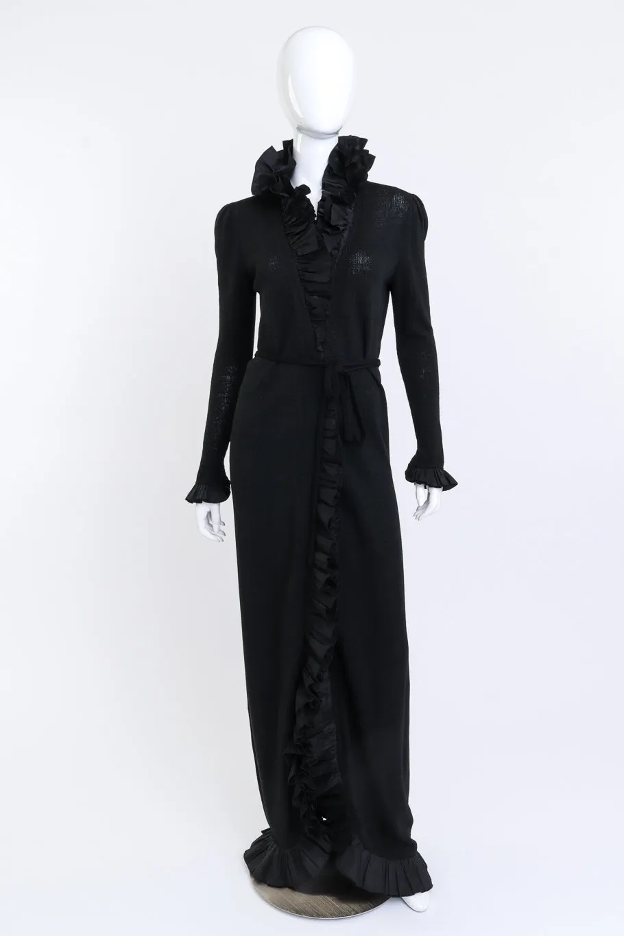 Long Ruffled Knit Wrap Dress