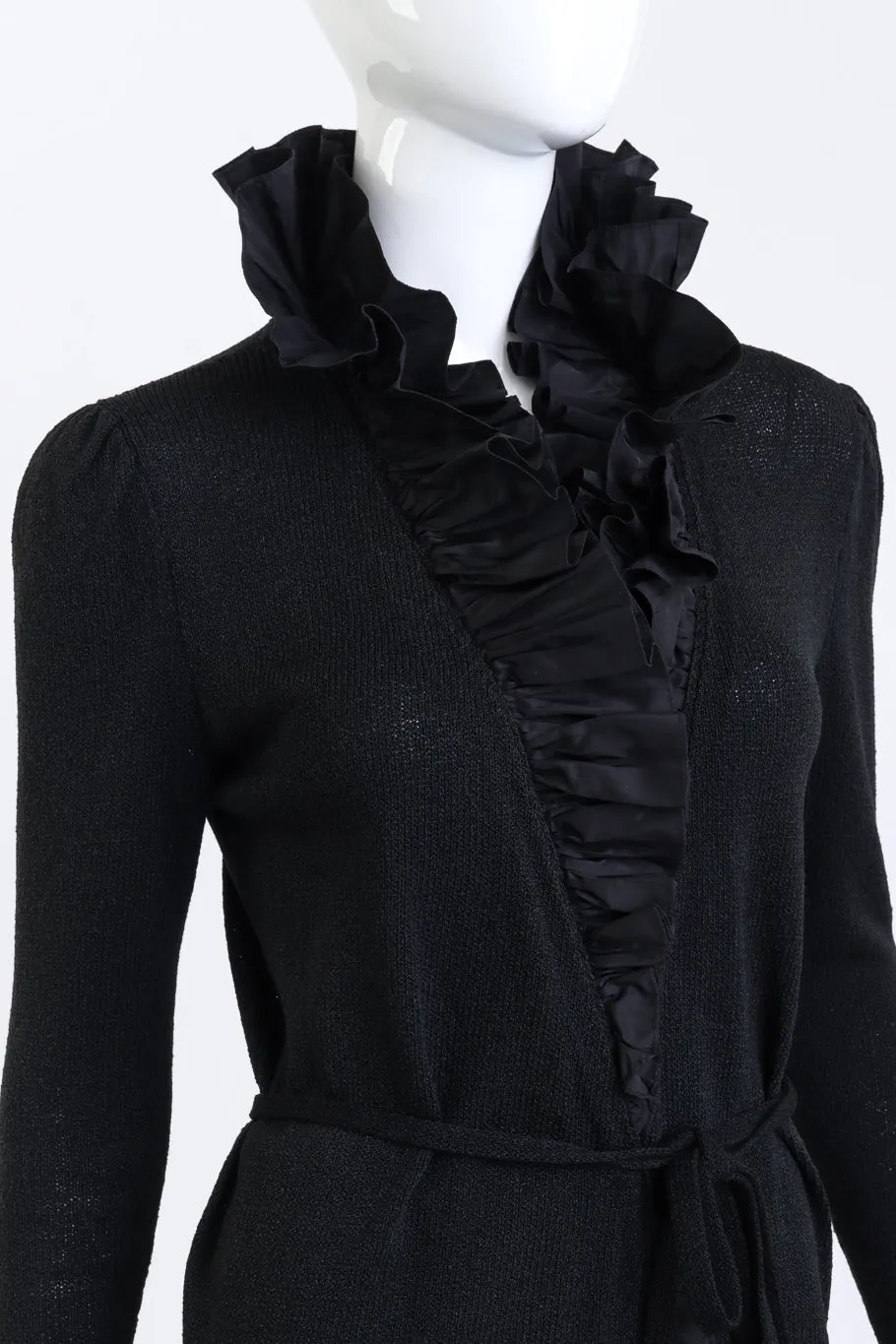Long Ruffled Knit Wrap Dress