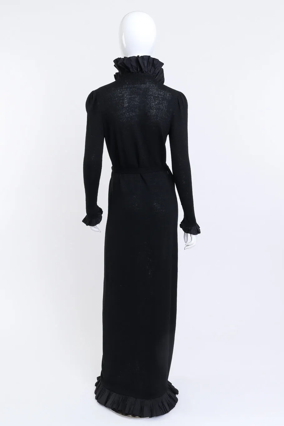 Long Ruffled Knit Wrap Dress