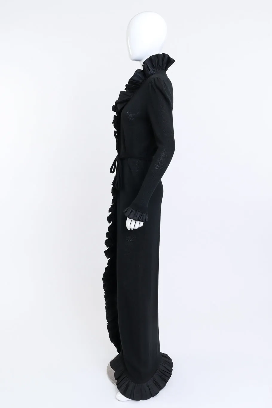 Long Ruffled Knit Wrap Dress