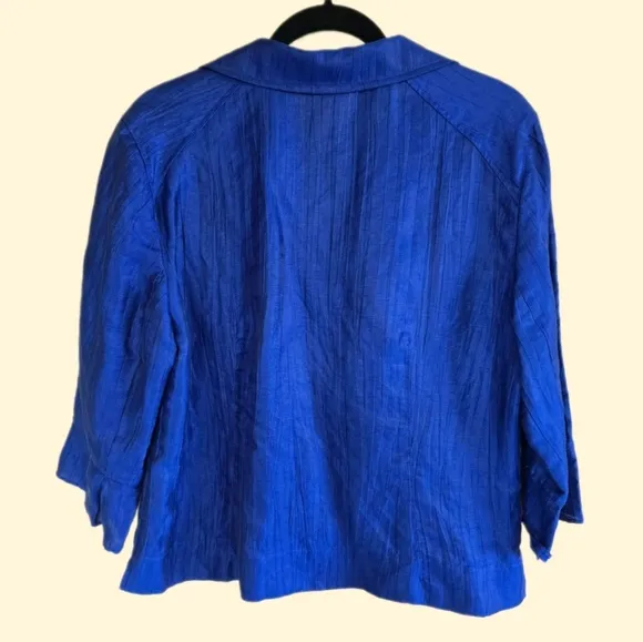 Lovely JONES NEW YORK Royal Blue Lightweight Linen Crinkle Button-down Jacket