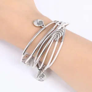 Luxury Multilayer Bracelet Leaves Pendant Silver Wedding Jewelry