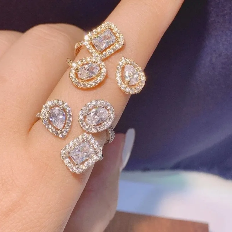 Luxury Zircon Rings for 14k Gold Women Anniversary Party Jewelry