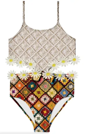 Macrame & Crochet Print Bathing Suit